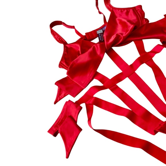 NWT Adore Me Ivana Women's Bodysuit Lingerie Satin Bow tie Underwire Red Strappy - Picture 8 of 11